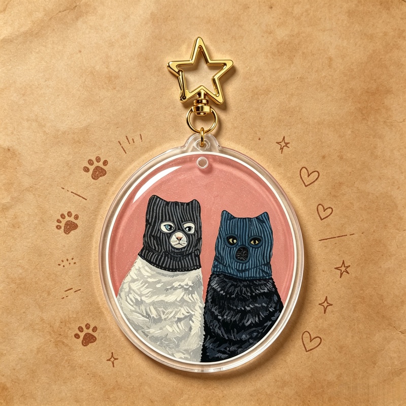 Vintage Cartoon Collectible - Gantungan Kunci Akrilik Kucing Peluk Seri