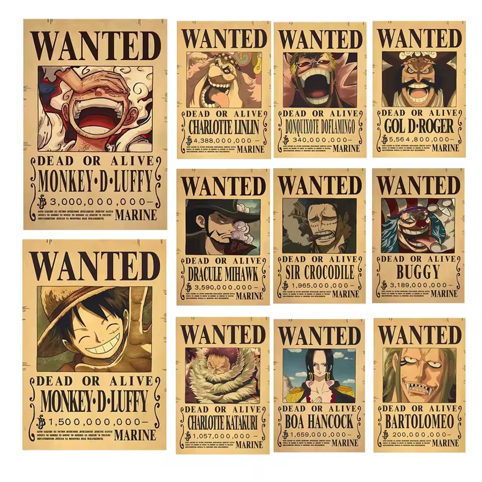 Vintage Collectible Figures - Poster Anime One Piece Bounty Wanted