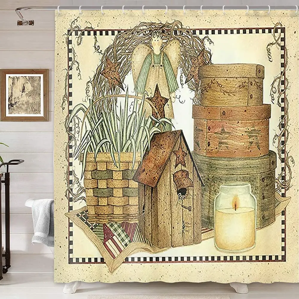Vintage Cartoon Collectible - Tirai Mandi Dekorasi Rustic Vintage Rumah