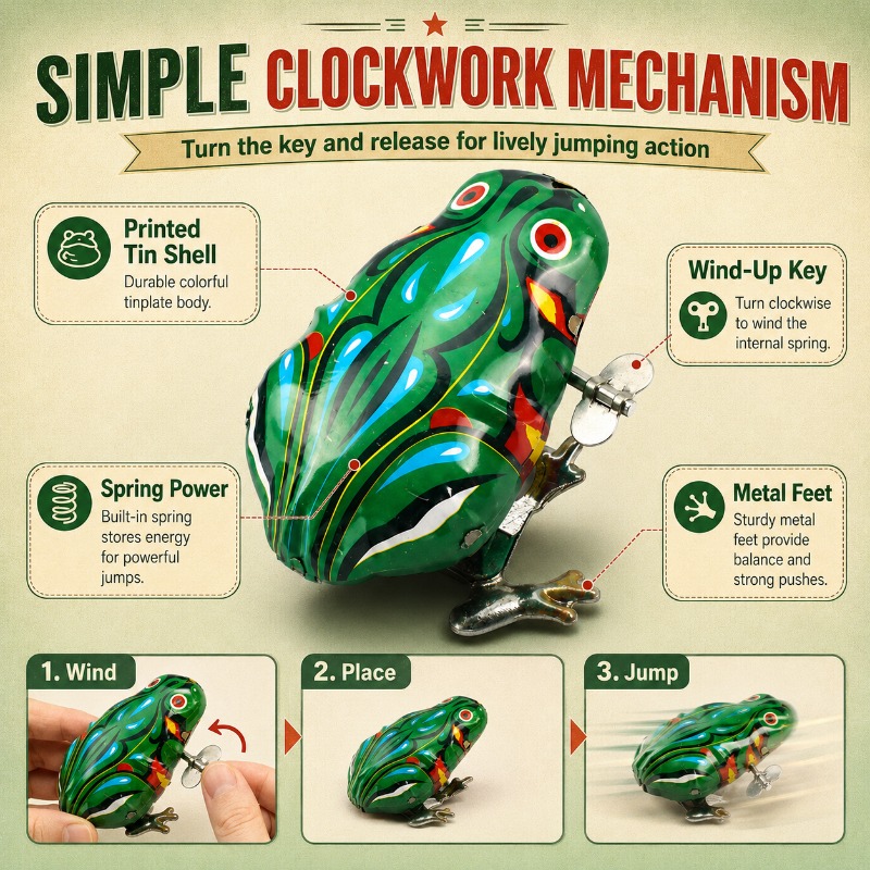 Katak Kaleng Mekanis Putar den - Vintage Collectibles Toys ulasan dan harga