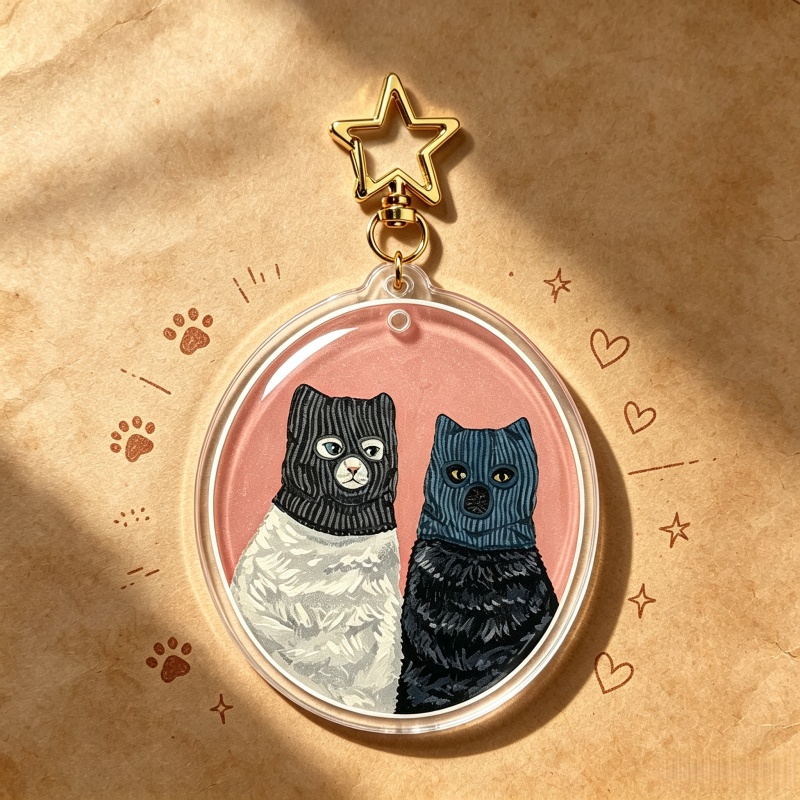 Gantungan Kunci Akrilik Kucing - Vintage Cartoon Collectible ulasan dan harga
