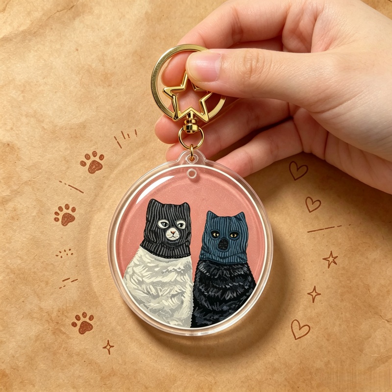 Gantungan Kunci Akrilik Kucing - Vintage Cartoon Collectible ulasan dan harga